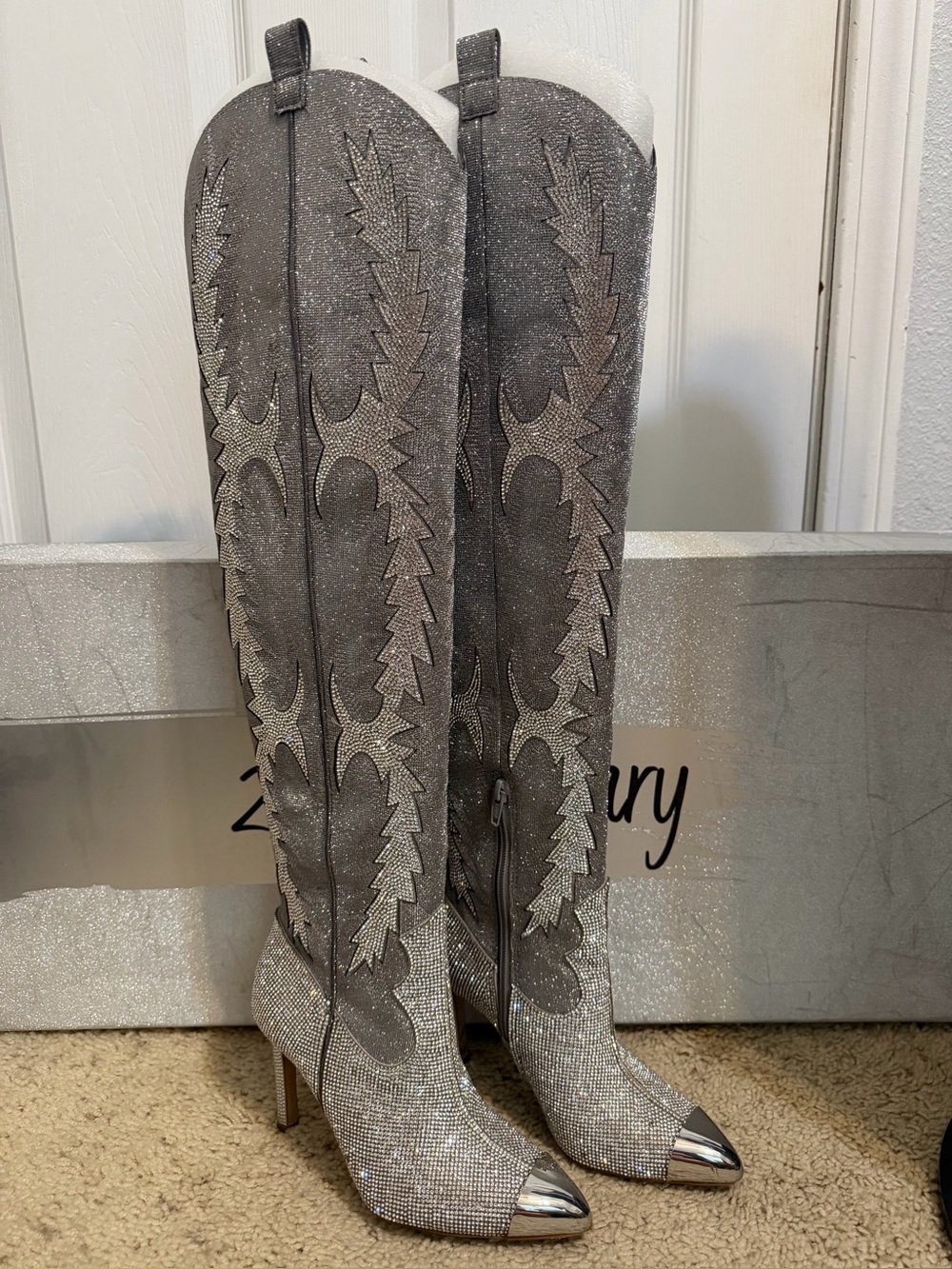 Gianni Bini Silver Glitter Knee-High Heeled Boots